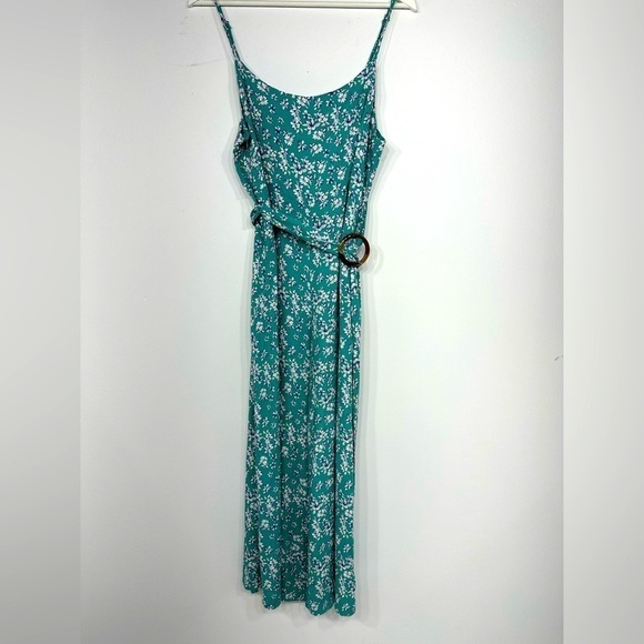 Miracle green floral wide leg jumpsuit size 14 - Picture 1 of 8